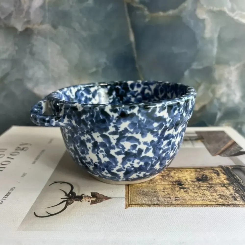 Arts North Pottery Side Dish Bowl Speckled Blue and White Design Stoneware